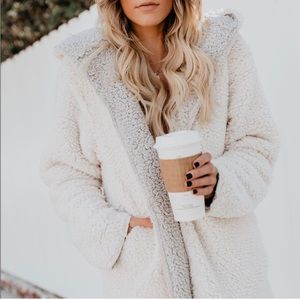 In the clouds pocketed fuzzy fleece hooded cardigan/jacket Vici